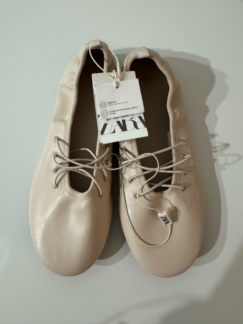Zara Cream Lace-Up Leather Flats
